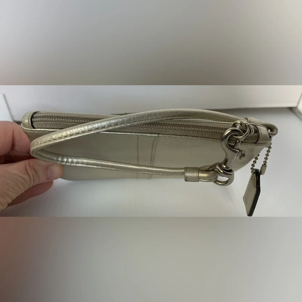 Coach Legacy Stripe Champagne Metallic Wristlet
